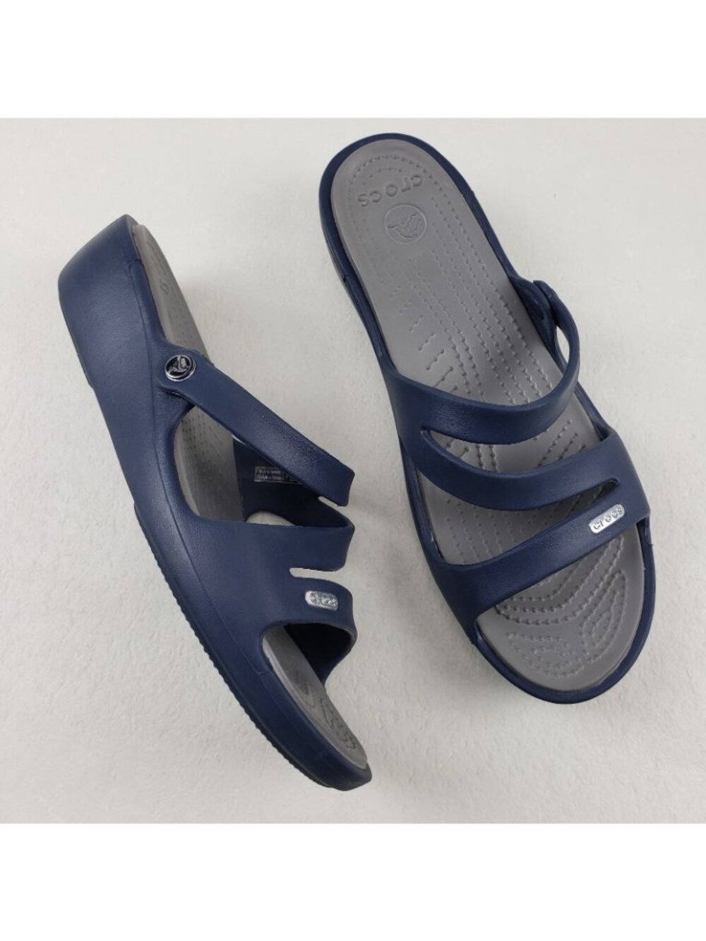 Crocs Patricia Slide Wedge Sandal Womens 10 Blue Strappy Slip On Comfort Shoe - Picture 3 of 13
